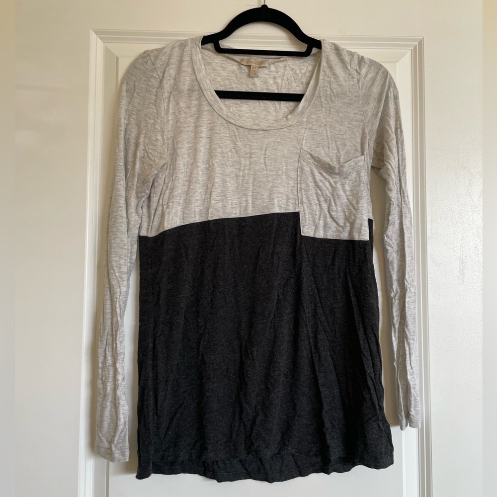 Anthropologie Bordeaux Super Soft Long Sleeve Color Block Pocket Shirt in Grey